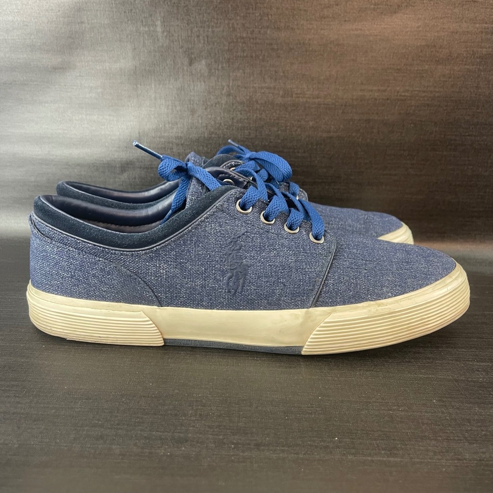 Polo Ralph Lauren Faxon Low Mens Size 9 Navy Blue Heathered Canvas Casual Shoes - Picture 4 of 9